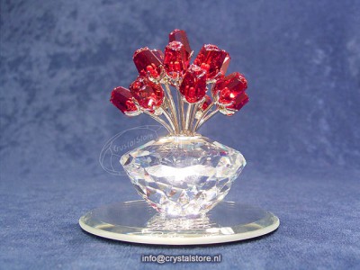 Swarovski Kristal - Vaas met 15 robijnrode rozen